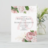 Invitation Floral rose pâle Rose blanc 70e anniversaire (Debout devant)