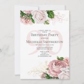 Invitation Floral rose pâle Rose blanc 90e anniversaire (Devant)