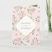 Invitation Floral rose pâle tout en un Anand Karaj Mariage (Devant)