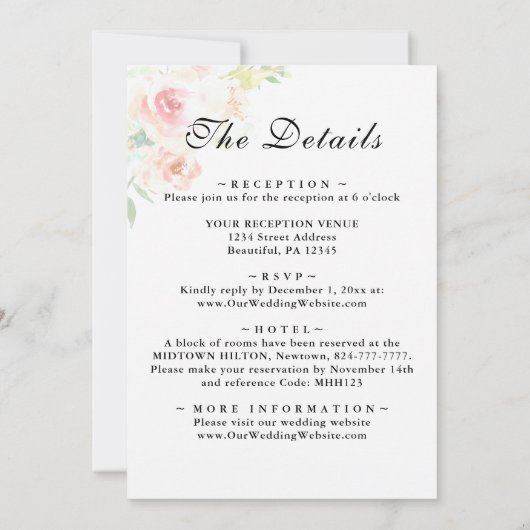 Invitation Floral rose pâle tout en un chrétien Mariage (Dos)