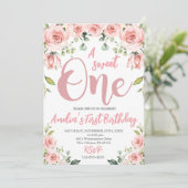 Invitation Floral rose pâle Un sucré un premier anniversaire (Debout devant)