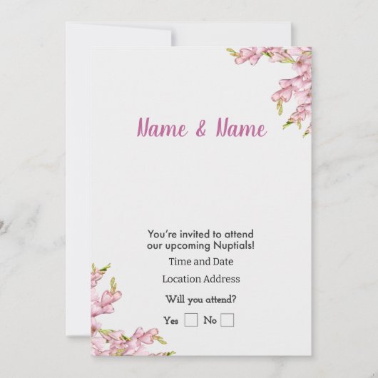 Invitation Floral rose personnalisable (Devant)