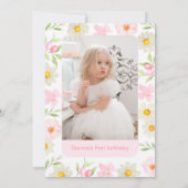 Invitation Floral rose photo Miss Onederday 1er anniversaire (Dos)