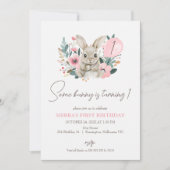 Invitation Floral rose Photo Un lapin 1er anniversaire (Devant)