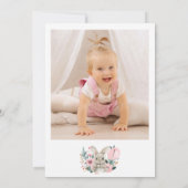 Invitation Floral rose Photo Un lapin 1er anniversaire (Dos)