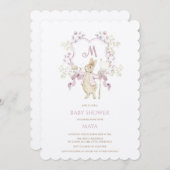 Invitation Floral rose Pierre le lapin Monogramme Baby shower (Devant / Derrière)