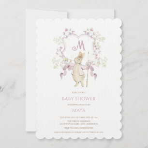 Invitation Floral rose Pierre le lapin Monogramme Baby shower