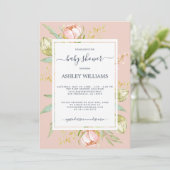 Invitation Floral rose pivoine Rustique Boho Baby shower rose (Debout devant)