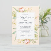 Invitation Floral rose pivoine Rustique Boho Blush Baby showe (Debout devant)