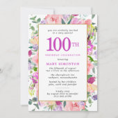 Invitation Floral rose pourpre 100e anniversaire (Devant)