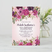 Invitation Floral rose pourpre 40e anniversaire (Debout devant)