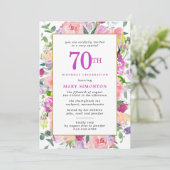 Invitation Floral rose pourpre 70e anniversaire (Debout devant)