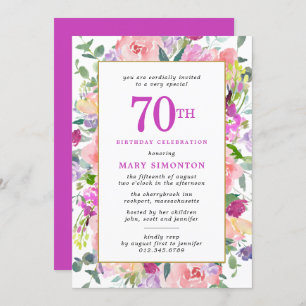 Invitation Floral rose pourpre 70e anniversaire