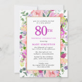 Invitation Floral rose pourpre 80e anniversaire (Devant)