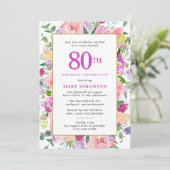 Invitation Floral rose pourpre 80e anniversaire (Debout devant)