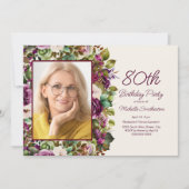 Invitation Floral rose pourpre 80e anniversaire Photo (Devant)