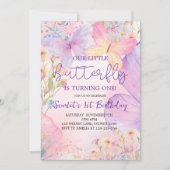 Invitation Floral rose pourpre Notre Petit Papillon Anniversa (Devant)