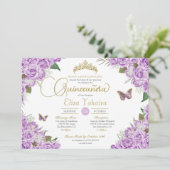 Invitation Floral Rose pourpre Tiara Butterfly Quinceanera (Debout devant)