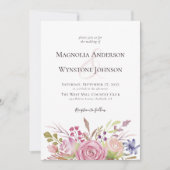 Invitation Floral rose poussiéreux en un seul Mariage (Devant)