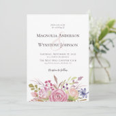 Invitation Floral rose poussiéreux en un seul Mariage (Debout devant)