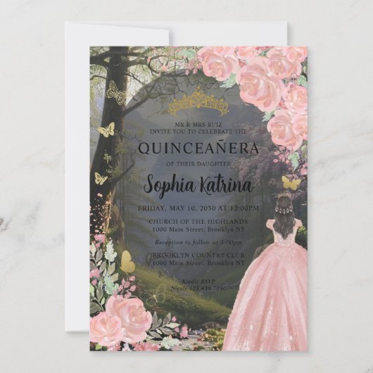 Invitation Floral rose Princess Forest Anniversaire Quinceane (Devant)