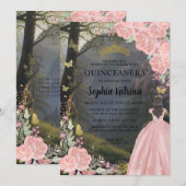 Invitation Floral rose Princess Forest Anniversaire Quinceane (Devant / Derrière)
