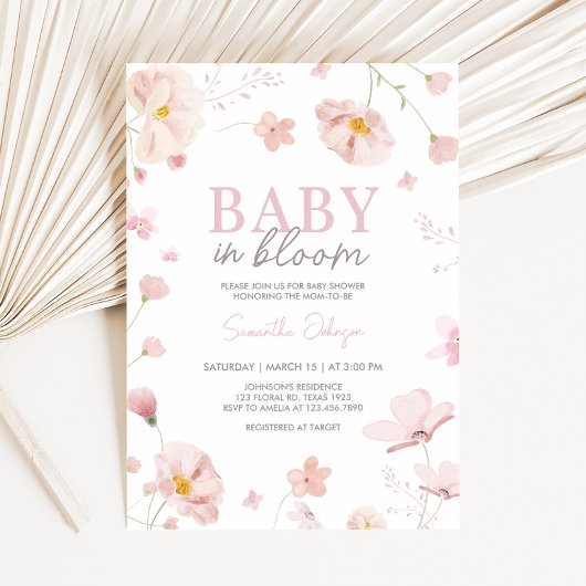 Invitation Floral rose printemps bébé dans le Baby shower en