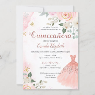 Invitation Floral rose Quinceañera