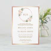 Invitation Floral rose rose en or tout en un Mariage (Debout devant)