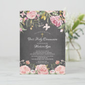 Invitation Floral rose rose moderne Première communion sainte (Debout devant)