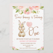 Invitation Floral Rose Rose Or Certains lapin 1er anniversair (Devant / Derrière)