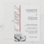 Invitation Floral rose rose or huile marbre gris Mariage (Devant / Derrière)
