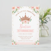 Invitation Floral rose Rose Princesse Couronne 1er anniversai (Debout devant)
