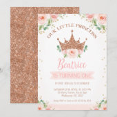 Invitation Floral rose Rose Princesse Couronne 1er anniversai (Devant / Derrière)