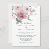 Invitation Floral rose rose rose foncé Mariage vert foncé (Devant)