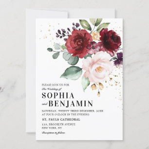 Invitation Floral rose rose rouge rousse marsala de Bourgogne