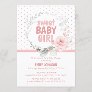 Invitation Floral Rose Rose Sweet Baby Girl Baby shower