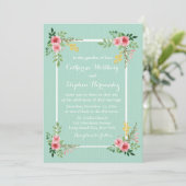 Invitation Floral rose Roses Aquarelle Mint Vert Mariage (Debout devant)