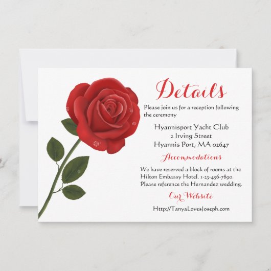 Invitation Floral Rose rouge - Fête de mariage (Devant)