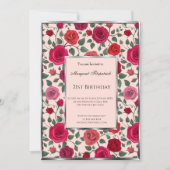 Invitation Floral rose rouge fleurs 21e anniversaire (Devant)