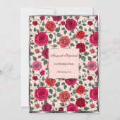 Invitation Floral rose rouge fleurs 21e anniversaire (Dos)