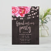 Invitation Floral rose Rustique Bois Lumières Partie de gradu (Debout devant)