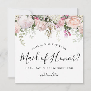 Invitation Floral rose rustique vous serez ma femme d'honneur
