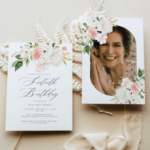 Invitation Floral rose Soixantième anniversaire Fête Invitati