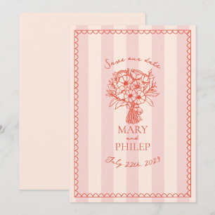 Invitation Floral Rose Stripe Botanique Enregistrer La Date