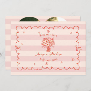 Invitation Floral Rose Stripe Botanique Enregistrer La Date P