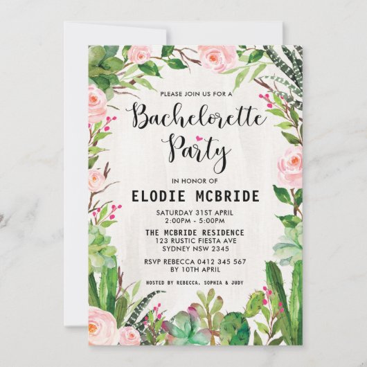 Invitation floral rose Succulent Fiesta (Devant)