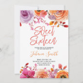Invitation Floral rose Sweet sixteen orange (Devant)