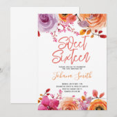 Invitation Floral rose Sweet sixteen orange (Devant / Derrière)