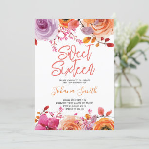 Invitation Floral rose Sweet sixteen orange